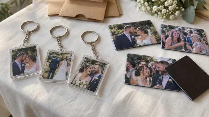 Porta-chaves e ímanes personalizados com fotografias dos noivos